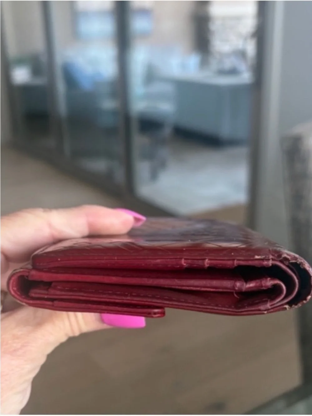 Burberry Red Embossed Leather Compact Wallet